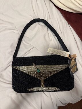 NEW NWT Viral Beaded Martini Bag Made In India Cocktail Olive Big Martini Glass